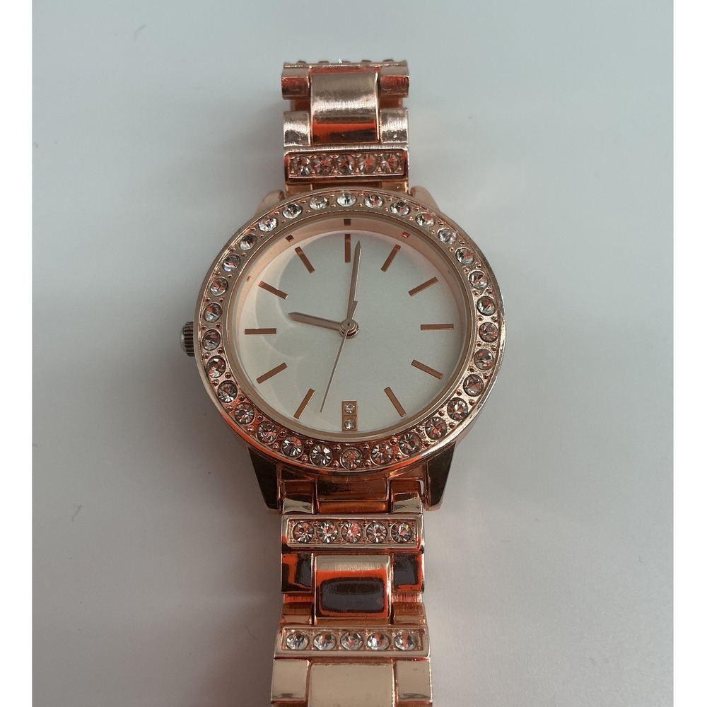 FMD Rose Gold Tone Rhinestone Bezel Link Bracelet Watch FMDAL886 Japan Movement